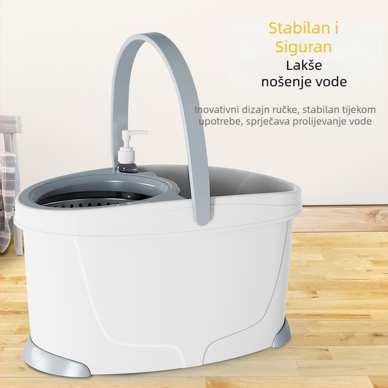 Okretna kanta za mop s glavom od mikrovlakana, šipka od nehrđajućeg čelika, dvostruki pogon, teleskopska ručica 30 cm, 90–100% odvajanja vode