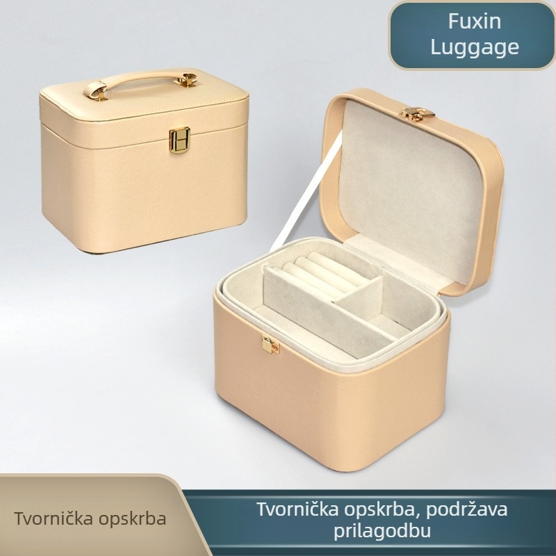 Prilagođena kožna kutija za nakit — prenosni organizator za prstenje i ogrlice s pretincima, dimenzije 18×14×13 cm, boja po izboru