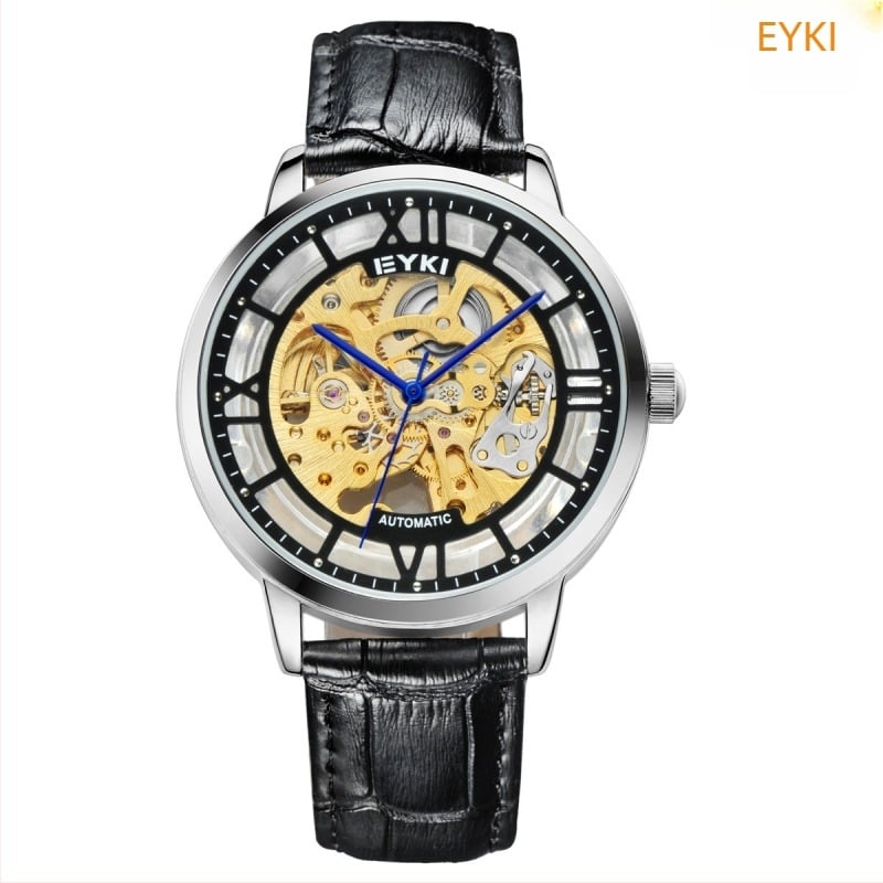 Eyki 8882 Automatski mehanički sat s kožnim remenom, skelet dizajn, promjera 40 mm, vodootpornost 30 m, kopča od ružičastog zlata