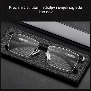 Muške čitačke naočale s polu‑ramom od čistog titana, progresivne, zaštita od plavog svjetla, model 8358