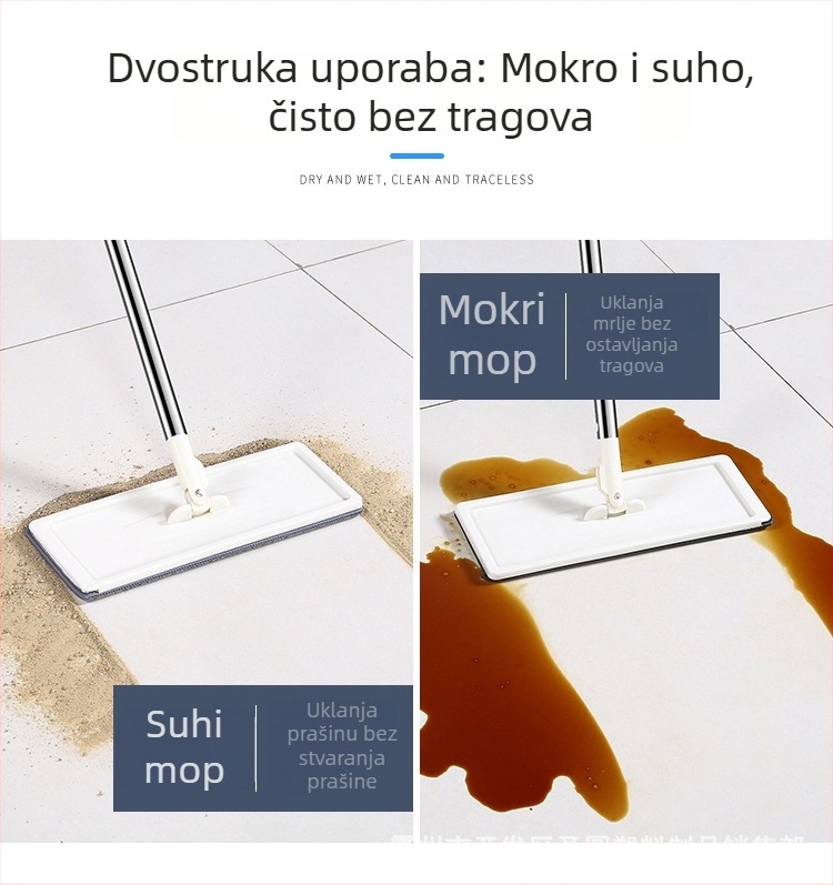 Set plosnog mopa s kantom — dvostruka uporaba, bez dodirivanja rukama