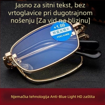 Sklopive prijenosne naočale za čitanje s HD filtrom protiv plavog svjetla, za muškarce i žene, za srednju dob i starije, dioptrije 100/150/200/250/300/350