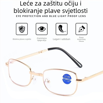 Sklopive prijenosne naočale za čitanje s HD filtrom protiv plavog svjetla, za muškarce i žene, za srednju dob i starije, dioptrije 100/150/200/250/300/350