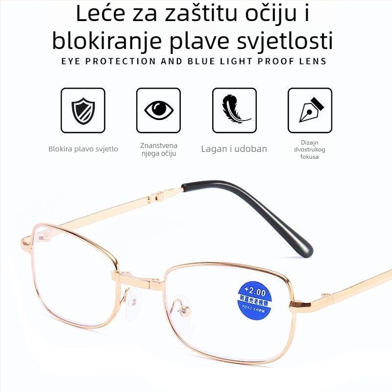 Sklopive prijenosne naočale za čitanje s HD filtrom protiv plavog svjetla, za muškarce i žene, za srednju dob i starije, dioptrije 100/150/200/250/300/350