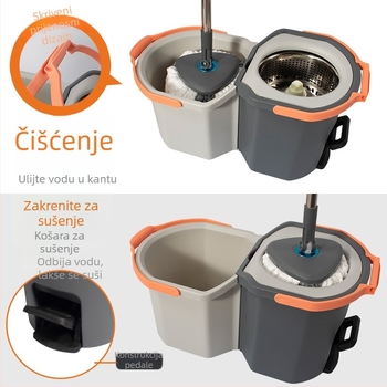 Pedalni set spin mop s odvojnom kadu i sklopivom kadom, pedal za rotaciju, okretni stisnjavač