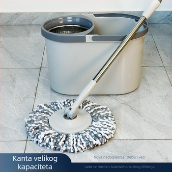 Kućni rotirajući mop s velikim kapacitetom kante, debela upijajuća pamuk glava, teleskopska duljina 120–140 cm, nehrđajući čelični štap, glava od superfinih vlakana