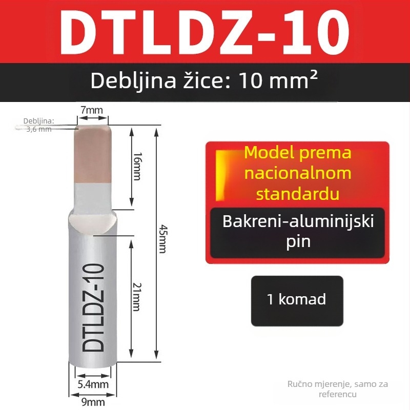Bakreno-aluminijski prijelazni pinovi za terminalni blok, 10/16/25/35/50 mm²