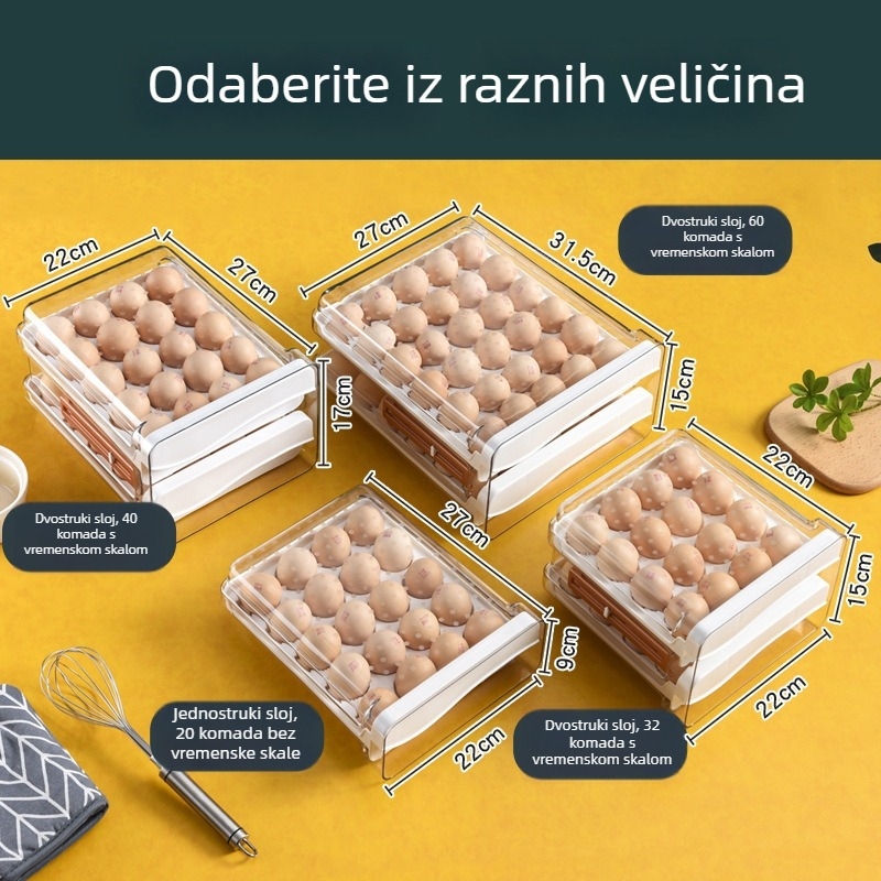 PET serija kutija za jaja s ladicom i oznakom vremena, prijenosna za piknik i čuvanje u hladnjaku