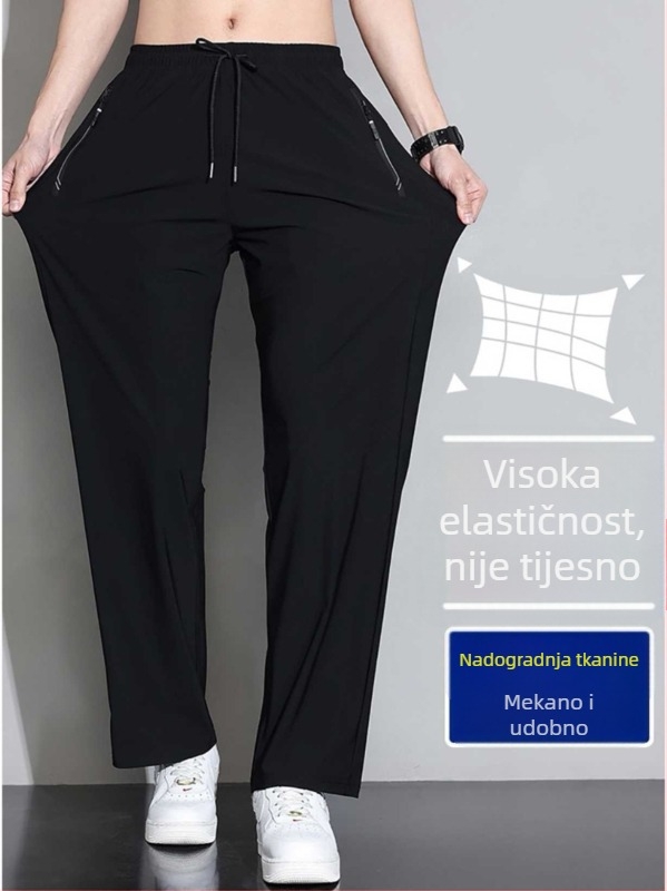 Plus-size muške hlače od ice-silk za ljeto, lagane, brzo se suše, ravnog i širokog kroja, casual hlače