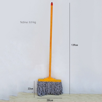 Mop od pamuka s drvenom drškom, crna vlakna, 38 cm, žuto drvo