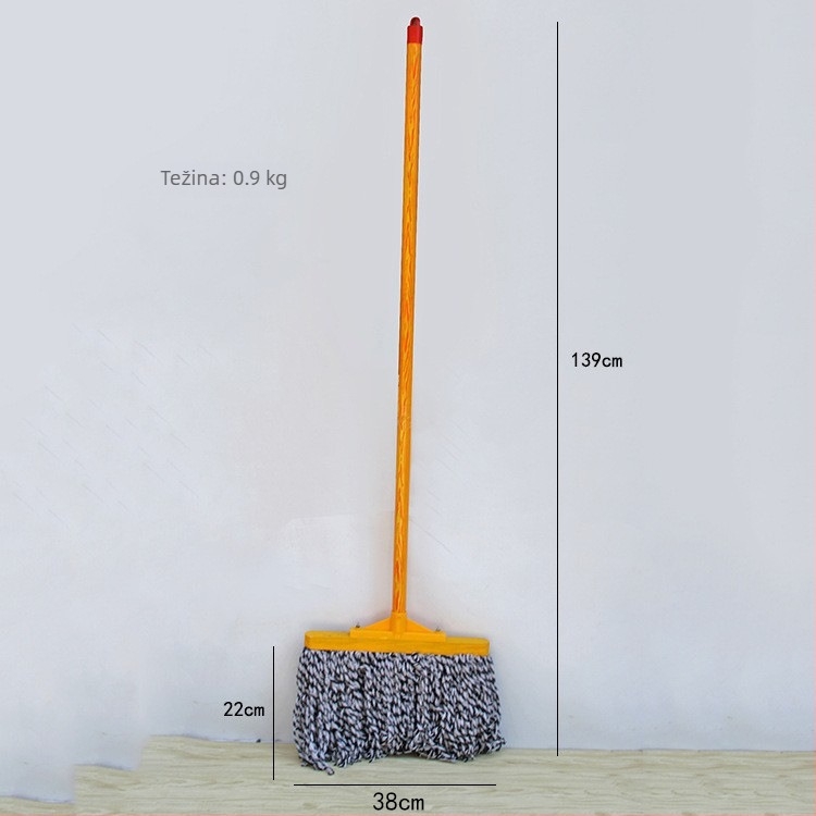 Mop od pamuka s drvenom drškom, crna vlakna, 38 cm, žuto drvo