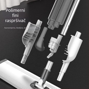 Plošni mop s raspršivačem vode za velike površine, rad bez dodirivanja, mikrovlakna glava, aluminijski okvir, šipka od nehrđajućeg čelika