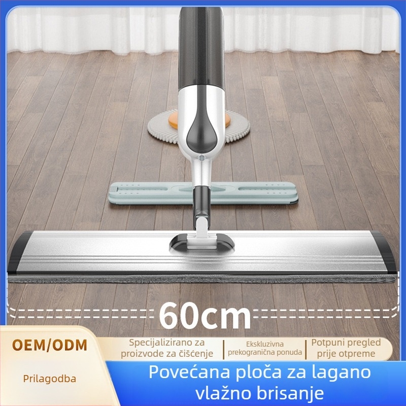 Plošni mop s raspršivačem vode za velike površine, rad bez dodirivanja, mikrovlakna glava, aluminijski okvir, šipka od nehrđajućeg čelika