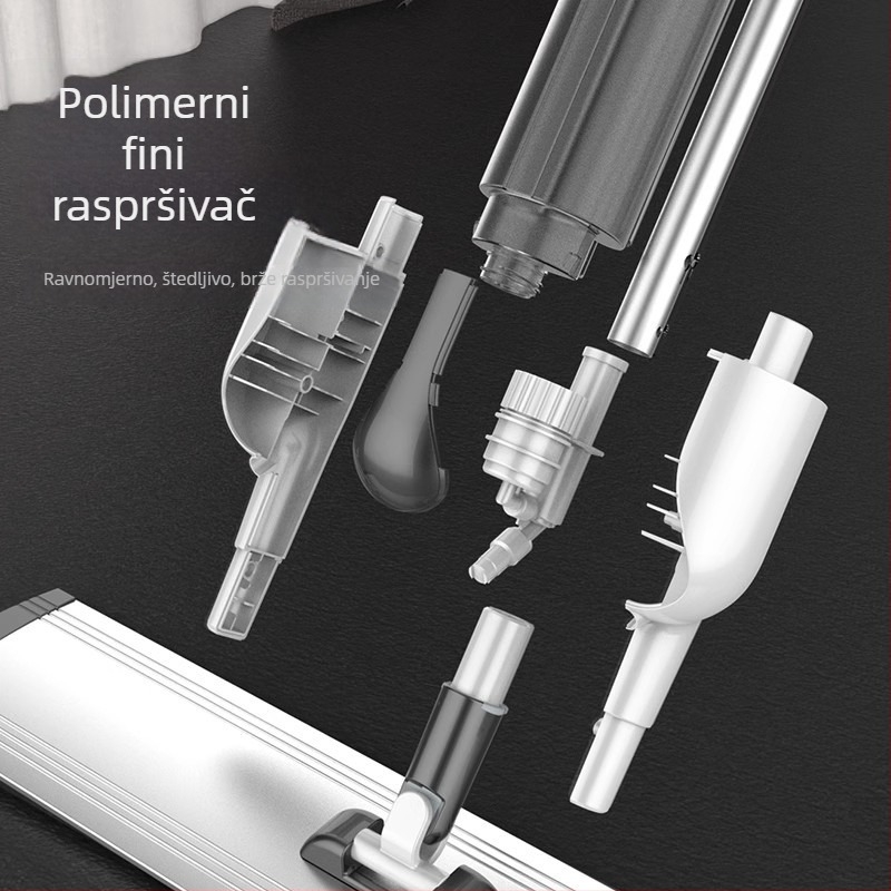 Plošni mop s raspršivačem vode za velike površine, rad bez dodirivanja, mikrovlakna glava, aluminijski okvir, šipka od nehrđajućeg čelika