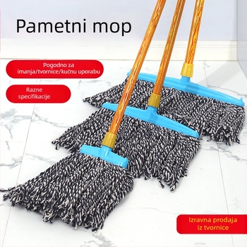 Ploški mop s drvenom drškom, pamuk pređa, veliki format, okrugla glava, kućna upotreba, upijajući