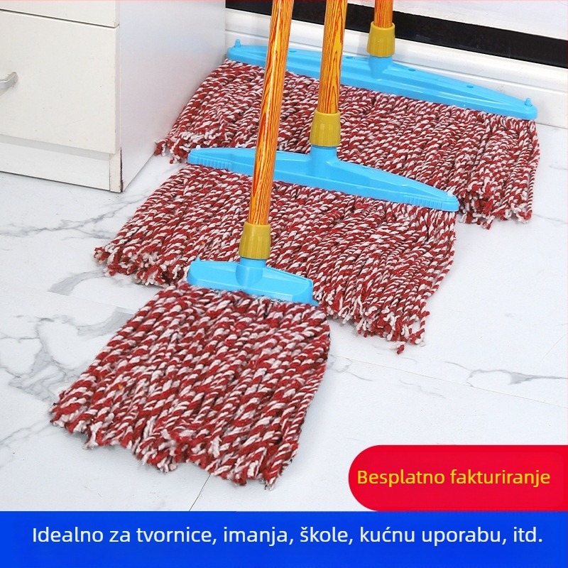 Ploški mop s drvenom drškom, pamuk pređa, veliki format, okrugla glava, kućna upotreba, upijajući