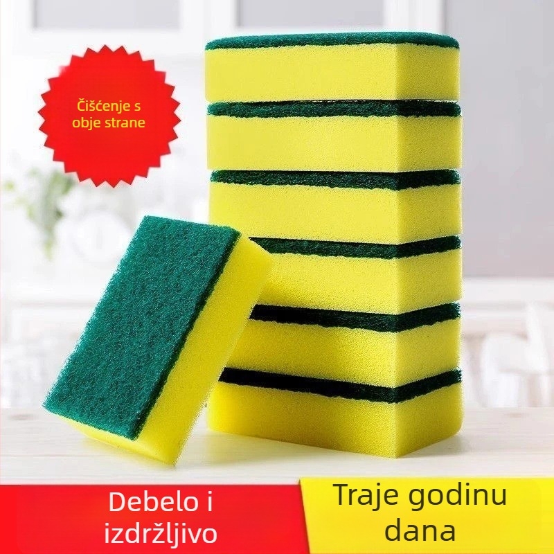 Visoko gusto spužva za pranje posuđa s rubom za ribanje i abrazivnom krpom za odmašćivanje
