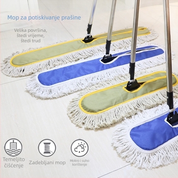 Veliki plosnati mop od pamučnih vlakana za prašinu, dugačak mop za široke površine, krpa za mop 45/60/80/90/110 cm