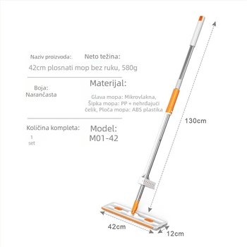 42 cm plosnati mop, suho i mokro dvostruka uporaba, velika glava