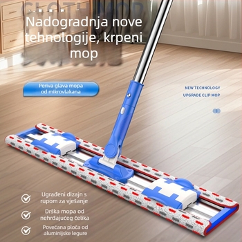 Aluminijski klip-tip ravni mop za kućnu upotrebu s mikrovlaknom podlogom, suho/mokro dvostruko korištenje, podesivo do 145 cm