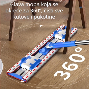 Aluminijski klip-tip ravni mop za kućnu upotrebu s mikrovlaknom podlogom, suho/mokro dvostruko korištenje, podesivo do 145 cm