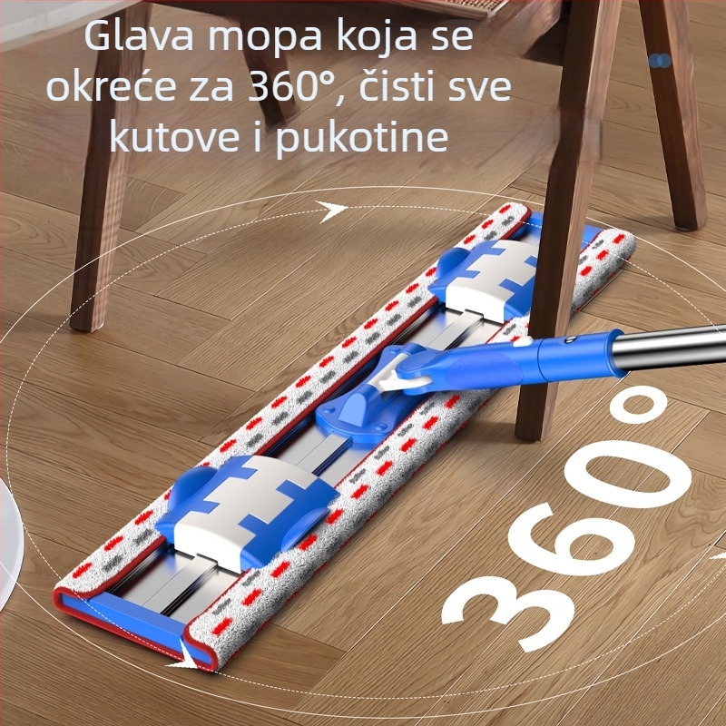 Aluminijski klip-tip ravni mop za kućnu upotrebu s mikrovlaknom podlogom, suho/mokro dvostruko korištenje, podesivo do 145 cm
