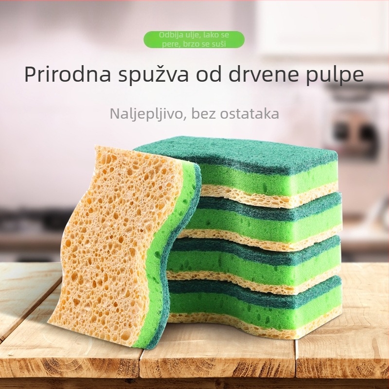 Špongi od drvene celuloze – dvostrana kuhinjska za čišćenje posuda i tava, debela i otporna, ne upija masnoću