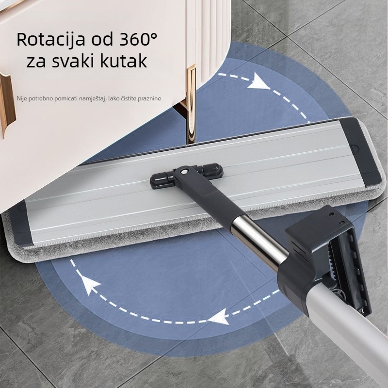 Ploški mop s velikim 42 cm panelom od aluminijskog legura i teleskopskom drškom od 144 cm, valjkasti mehanizam za iscijeđivanje