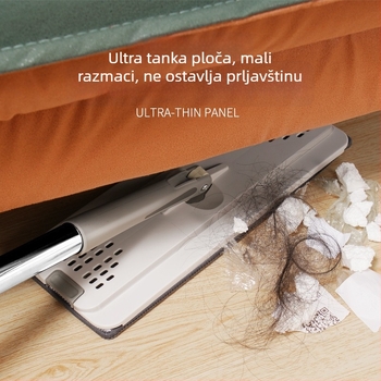 Veliki plosnati mop bez ručnog pranja, mikrovlakno, teleskopska nehrđajuća čelična drška, suho–vlhko odvajanje, glava 12×33 cm, duljina 120–140 cm
