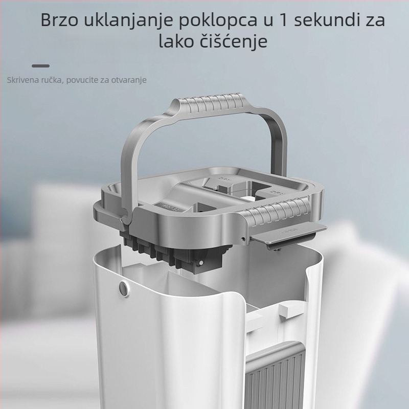 Veliki plosnati mop bez ručnog pranja, mikrovlakno, teleskopska nehrđajuća čelična drška, suho–vlhko odvajanje, glava 12×33 cm, duljina 120–140 cm