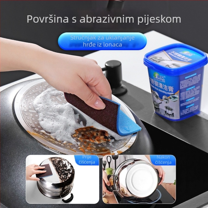 Kuhinjska abrazivna spužva – dvostrana, debela, za posuđe i lonce, uklanja hrđu i mrlje, bez drobljenja