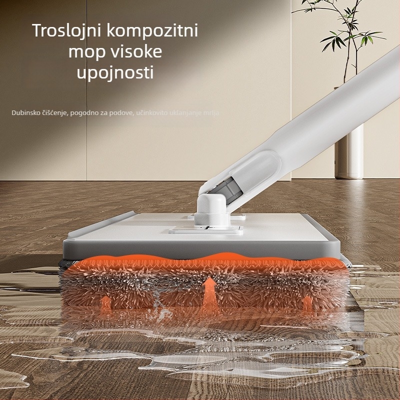 Plošni mop s rotirajućom glavom, dvostruka upotreba – mokro i suho, velika veličina, bez ručnog pranja
