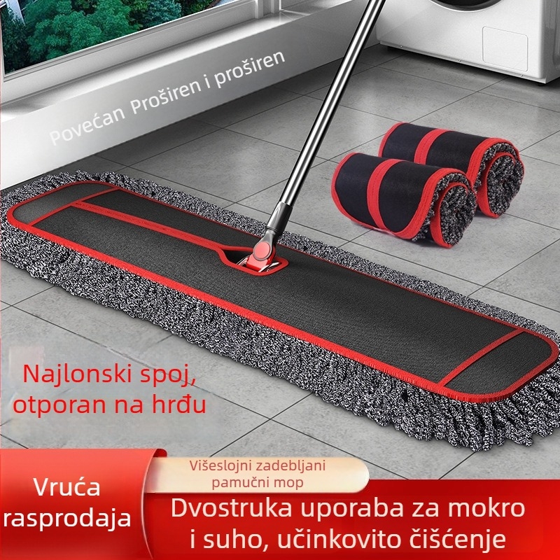 Debeli plosnati mop s glavom od mikrovlakana i nehrđajućeg čelika, veliki format (40/60/90 cm) za uklanjanje prašine