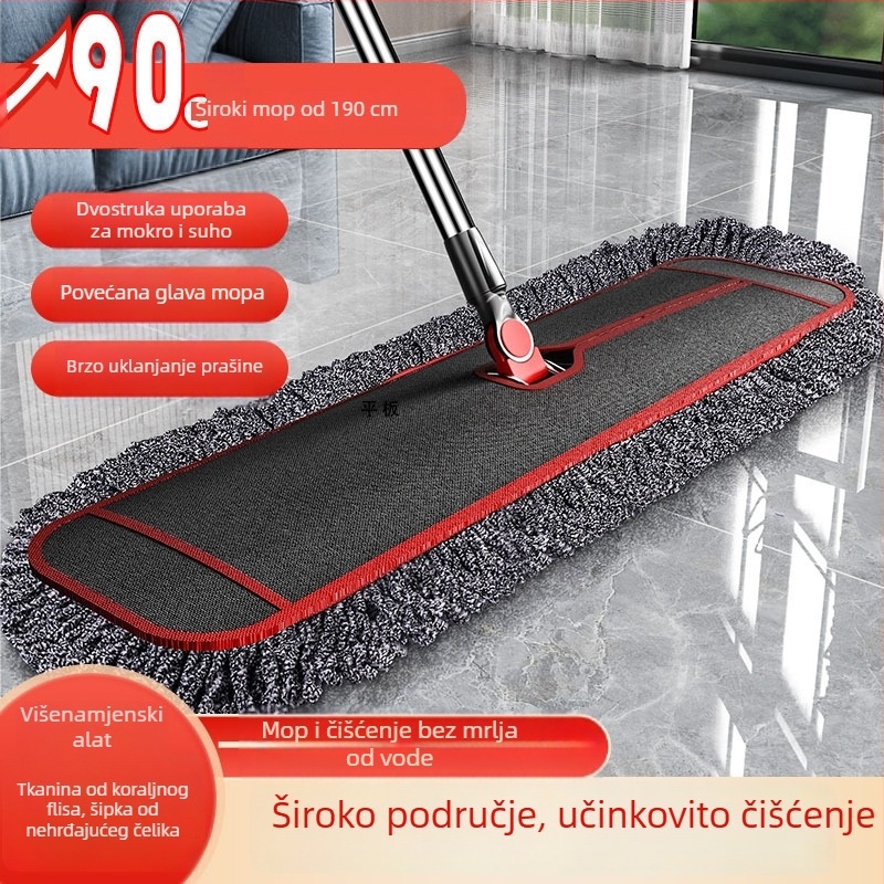 Debeli plosnati mop s glavom od mikrovlakana i nehrđajućeg čelika, veliki format (40/60/90 cm) za uklanjanje prašine