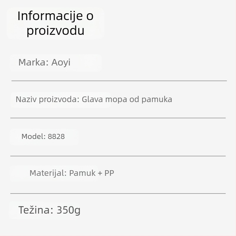 Glava mopa od pamučnog vlakna za kućno čišćenje