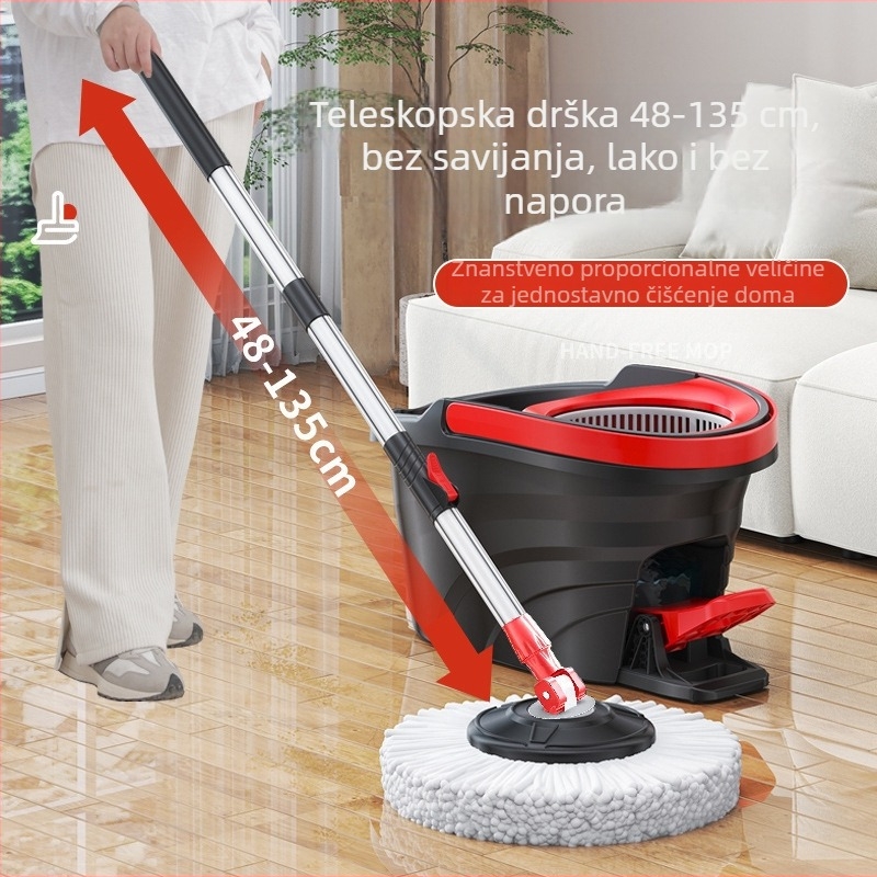 Pedalno pokretani rotirajući mop sa kadom za iscijeđivanje, kućni set s teleskopskom ručkom i dvostrukim pogonom mop krpe