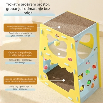 Dvostruko mačje gnijezdo s tunelom, grebalom i penjačkom konstrukcijom – višestruka unutarnja igračka za mačke
