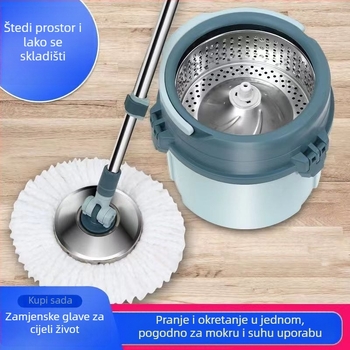 Debeli rotirajući kantu za mop s jednim spremnikom, od nehrđajućeg čelika, bez ručnog pranja, mehanizam podizanja na pritisak ruke