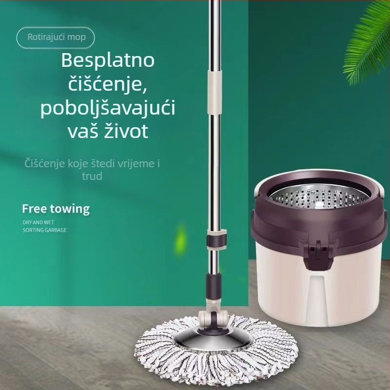 Debeli rotirajući kantu za mop s jednim spremnikom, od nehrđajućeg čelika, bez ručnog pranja, mehanizam podizanja na pritisak ruke
