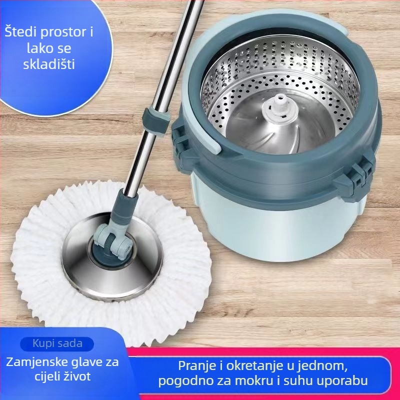 Debeli rotirajući kantu za mop s jednim spremnikom, od nehrđajućeg čelika, bez ručnog pranja, mehanizam podizanja na pritisak ruke