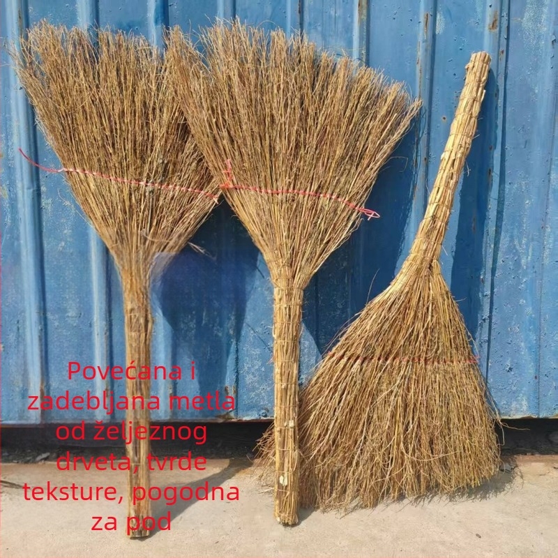 Tradicionalna seoska metla od sorga, ručno izrađena za kućno čišćenje, debeli dlačice