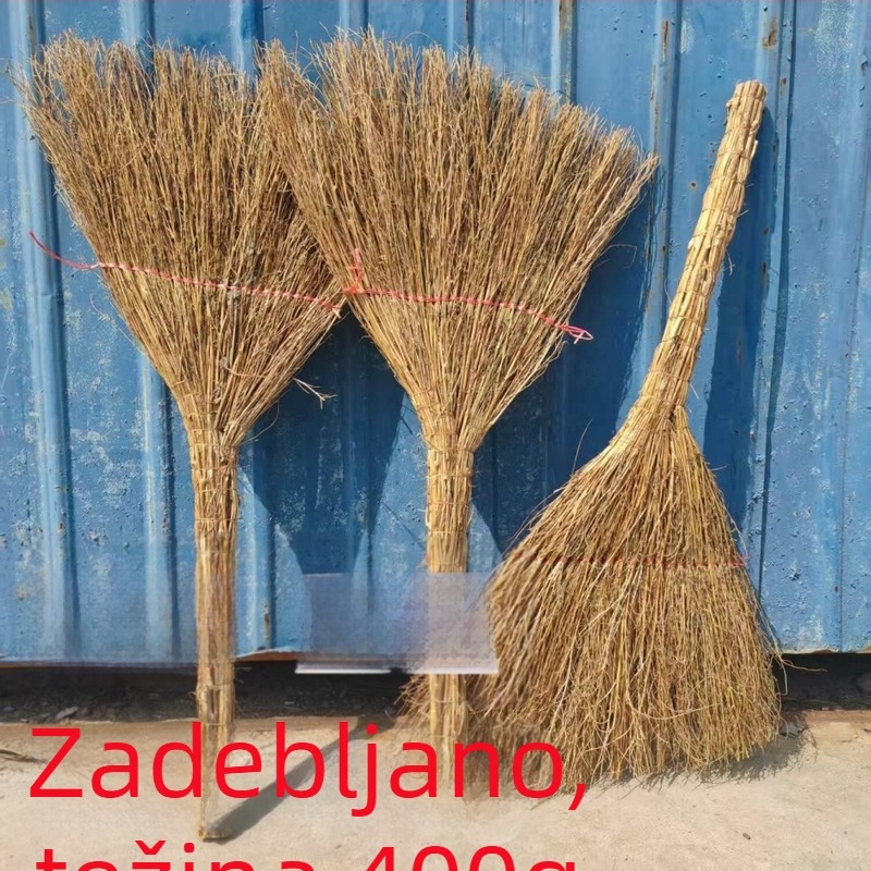 Tradicionalna seoska metla od sorga, ručno izrađena za kućno čišćenje, debeli dlačice