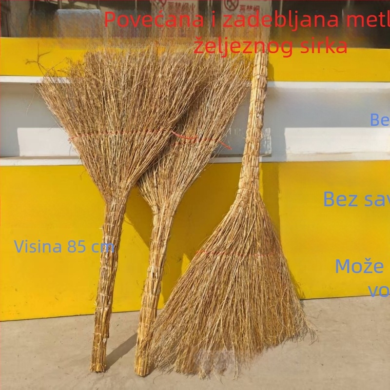 Tradicionalna seoska metla od sorga, ručno izrađena za kućno čišćenje, debeli dlačice