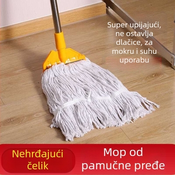 Glava mopa od pamuka s klipsom, zamjenski dio za nehrđajući čelični štap, četverostruko ispiranje, za velike površine poda – kućna i poslovna upotreba