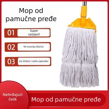 Glava mopa od pamuka s klipsom, zamjenski dio za nehrđajući čelični štap, četverostruko ispiranje, za velike površine poda – kućna i poslovna upotreba