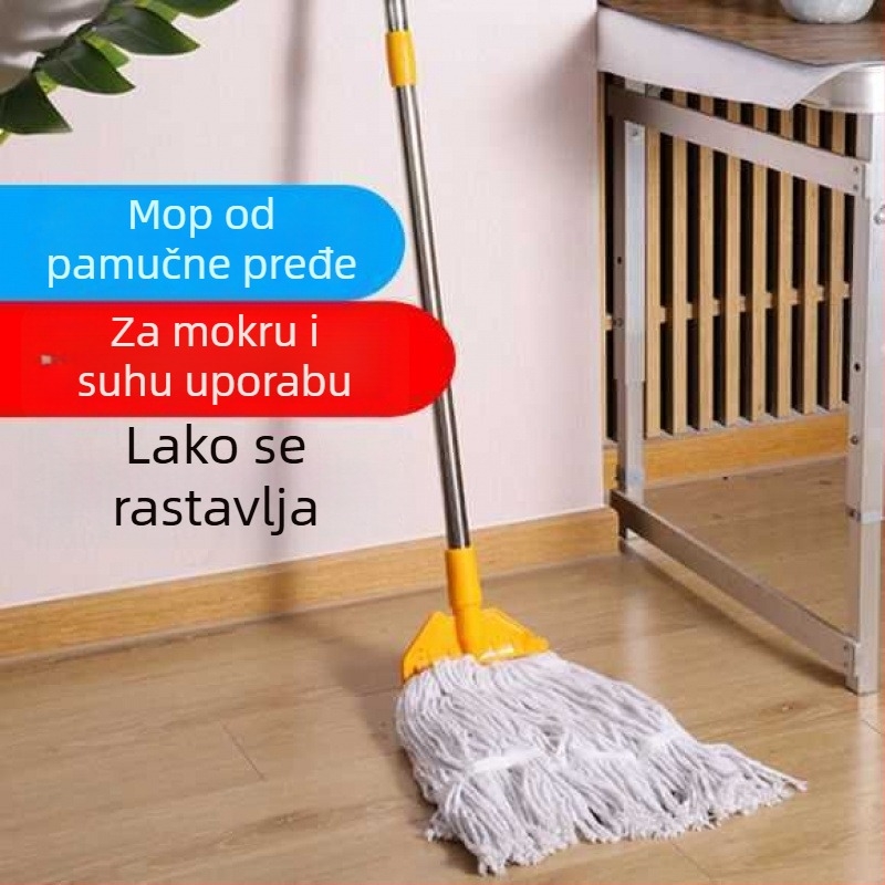 Glava mopa od pamuka s klipsom, zamjenski dio za nehrđajući čelični štap, četverostruko ispiranje, za velike površine poda – kućna i poslovna upotreba