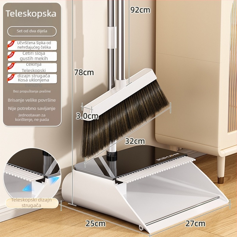 Teleskopska metla i set lopatice za dom – velika glava, otporna na dlake