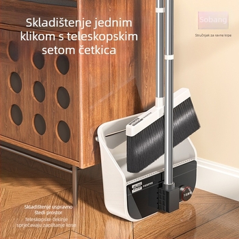 Sobam Prošireni teleskopski metla i lopatica za prašinu, široka, sklopiva, spremanje jednim klikom, bez zapetljavanja vlasi