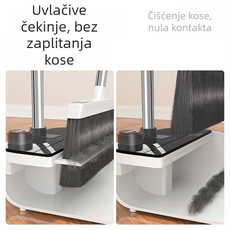 Sobam Prošireni teleskopski metla i lopatica za prašinu, široka, sklopiva, spremanje jednim klikom, bez zapetljavanja vlasi