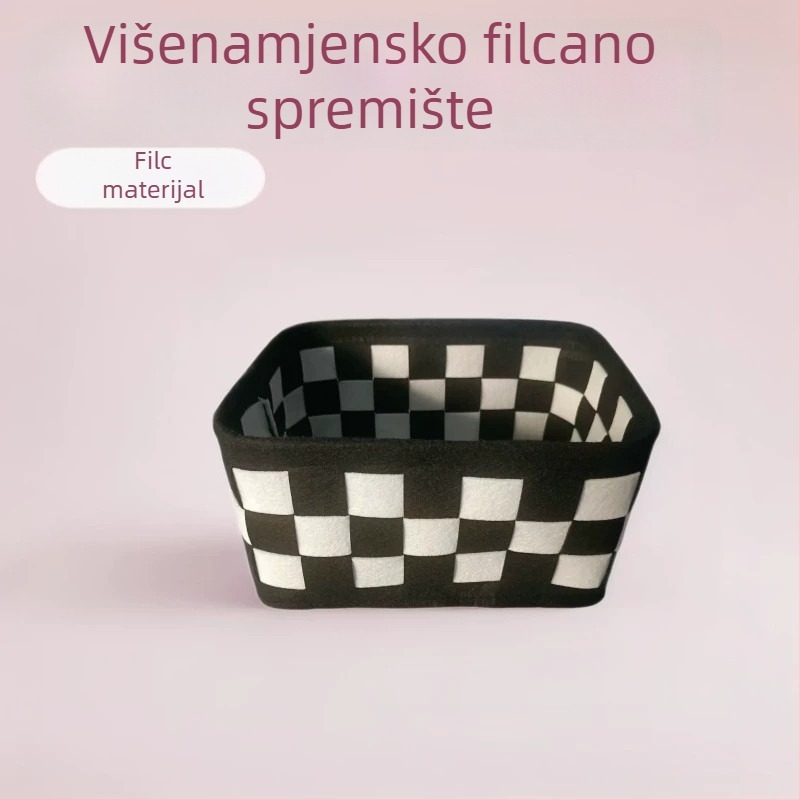 Košara za skladištenje od filca, velike kapacitete, karirani uzorak, za grickalice, igračke i ostale predmete